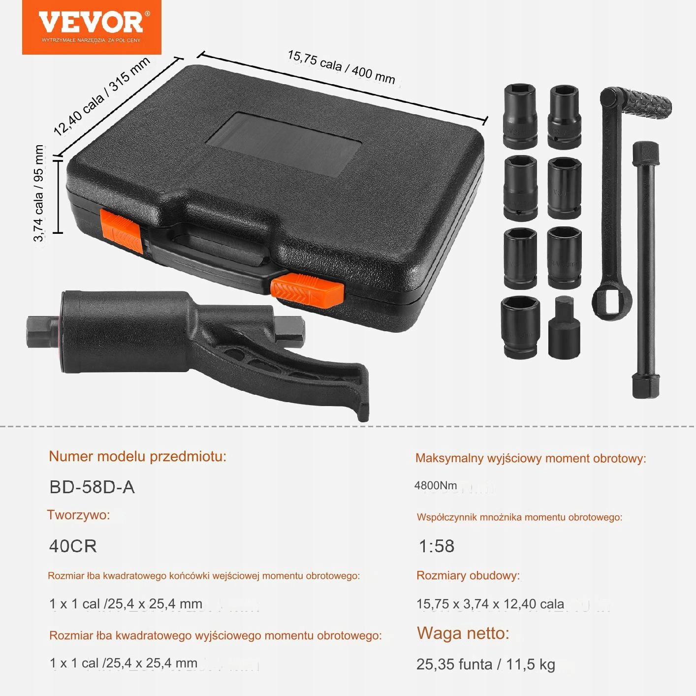 Zestaw Kluczy Dynamometrycznych do Nakrętek Mocujących 8 Gniazd Marka Vevor