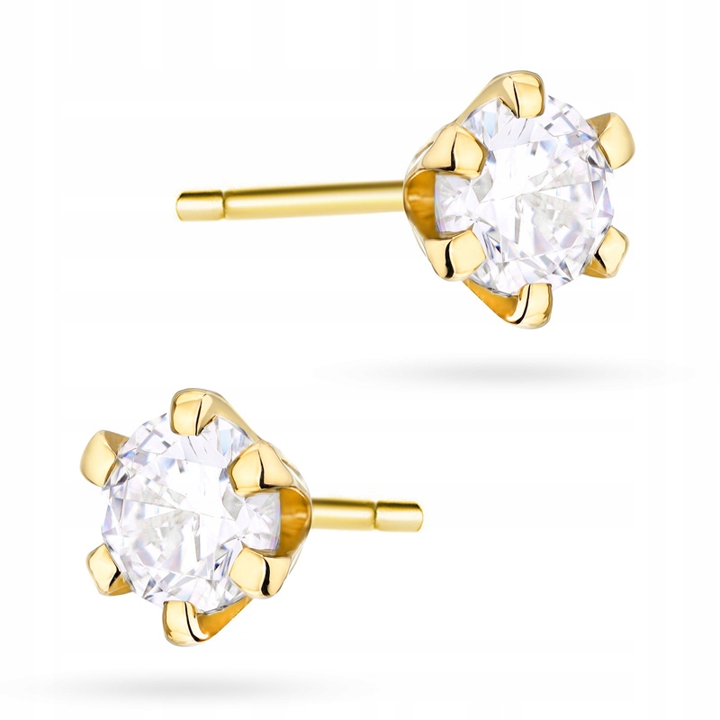 Złote kolczyki 4mm z cyrkonią zakutą w koronie 333