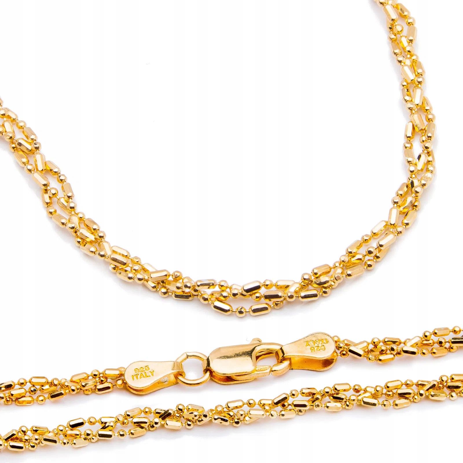 Stříbrný pozlacený řetízek s kuličkami, pletený vzor