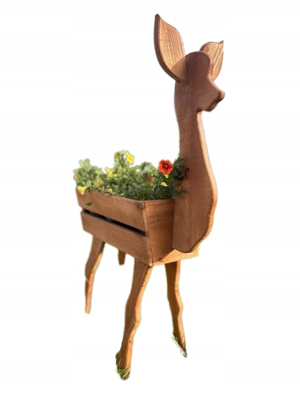 Kwietnik drewniany ŚWIĄTECZNY NA PREZENT stojący donica boho SARNA tik