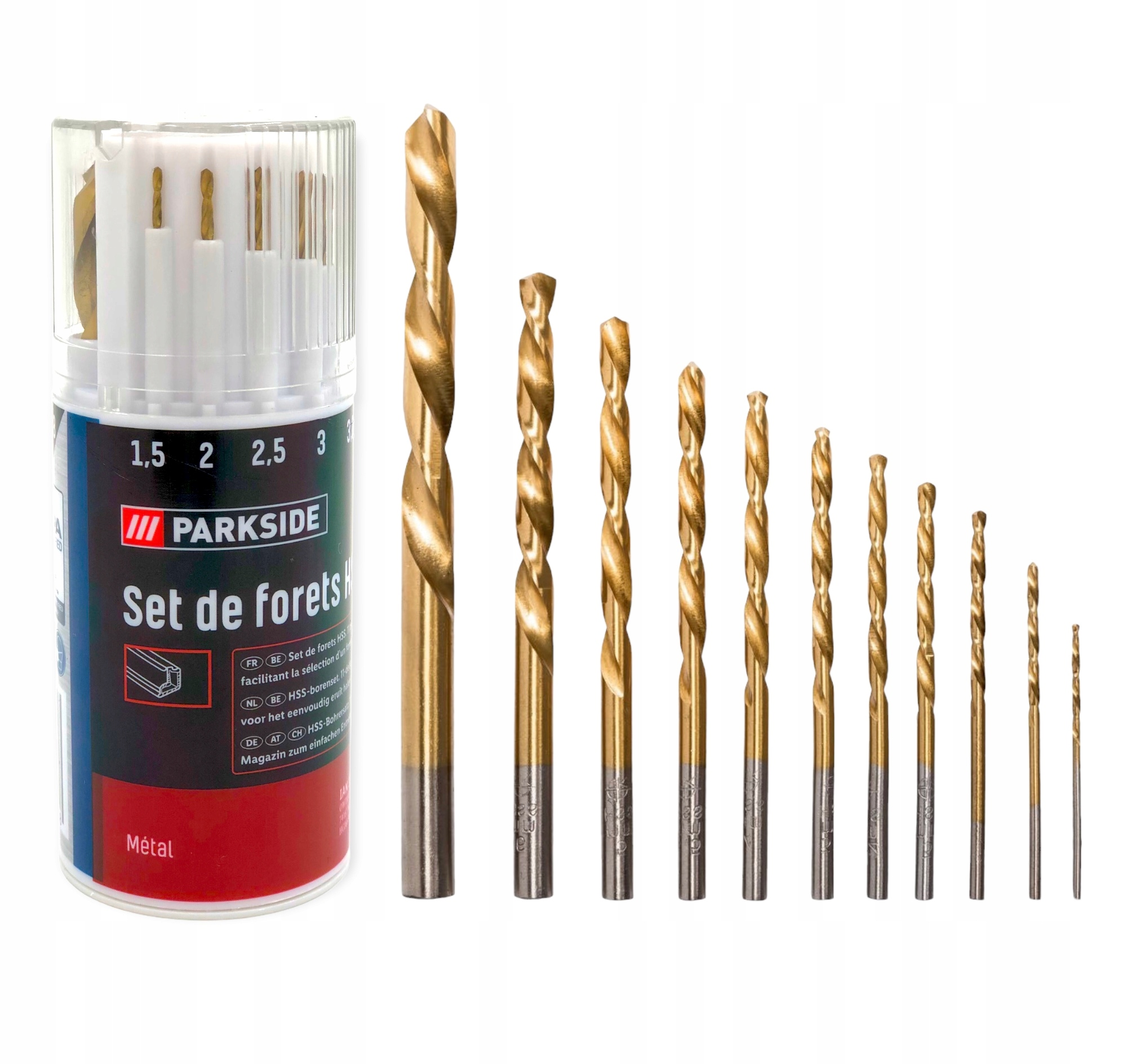 KOMPLET WIERTEŁ HSS PARKSIDE 11SZT DO METALU ZESTAW WIERTŁA WIERTŁO 1,5-8mm