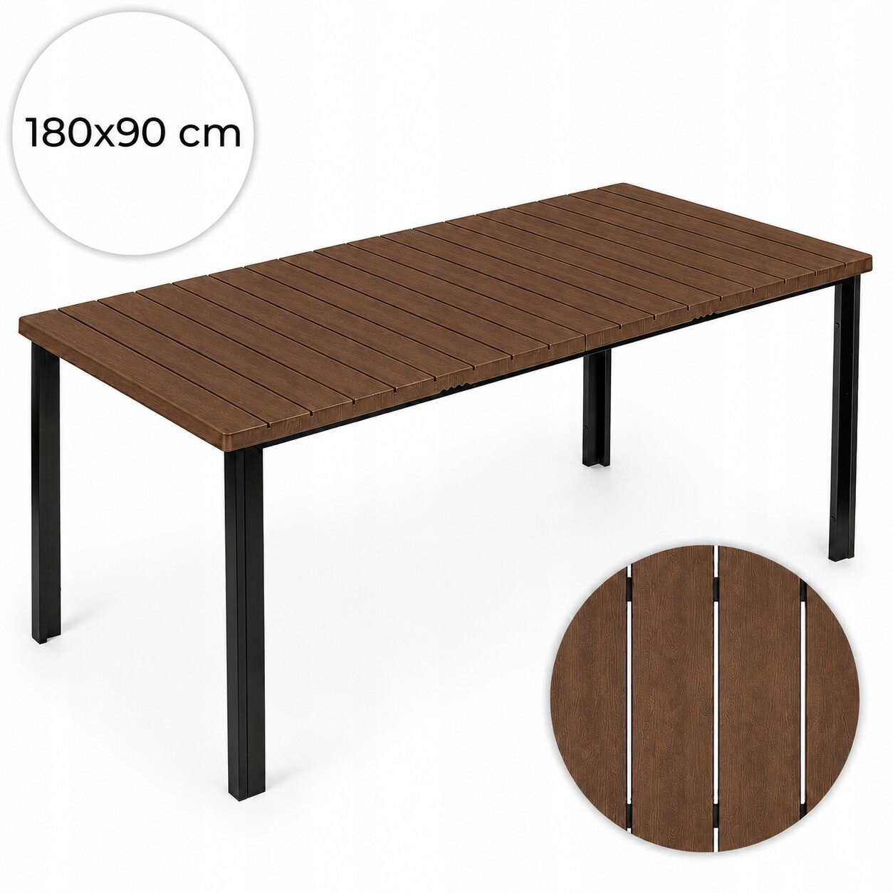 Duży stół ogrodowy 8-os. 180x90 cm na taras ogród brązowy blat MultiGarden