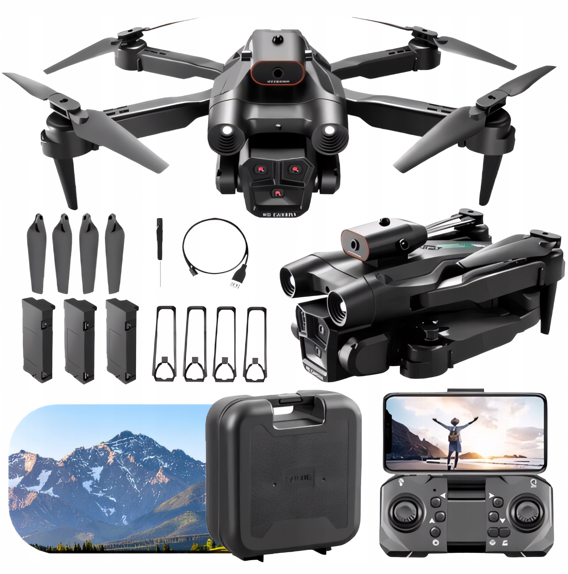 Dron 1080P, Bezszczotkowy, Wifi Fpv, Led, Podwójna Kamera, Dla Dzieci 500m