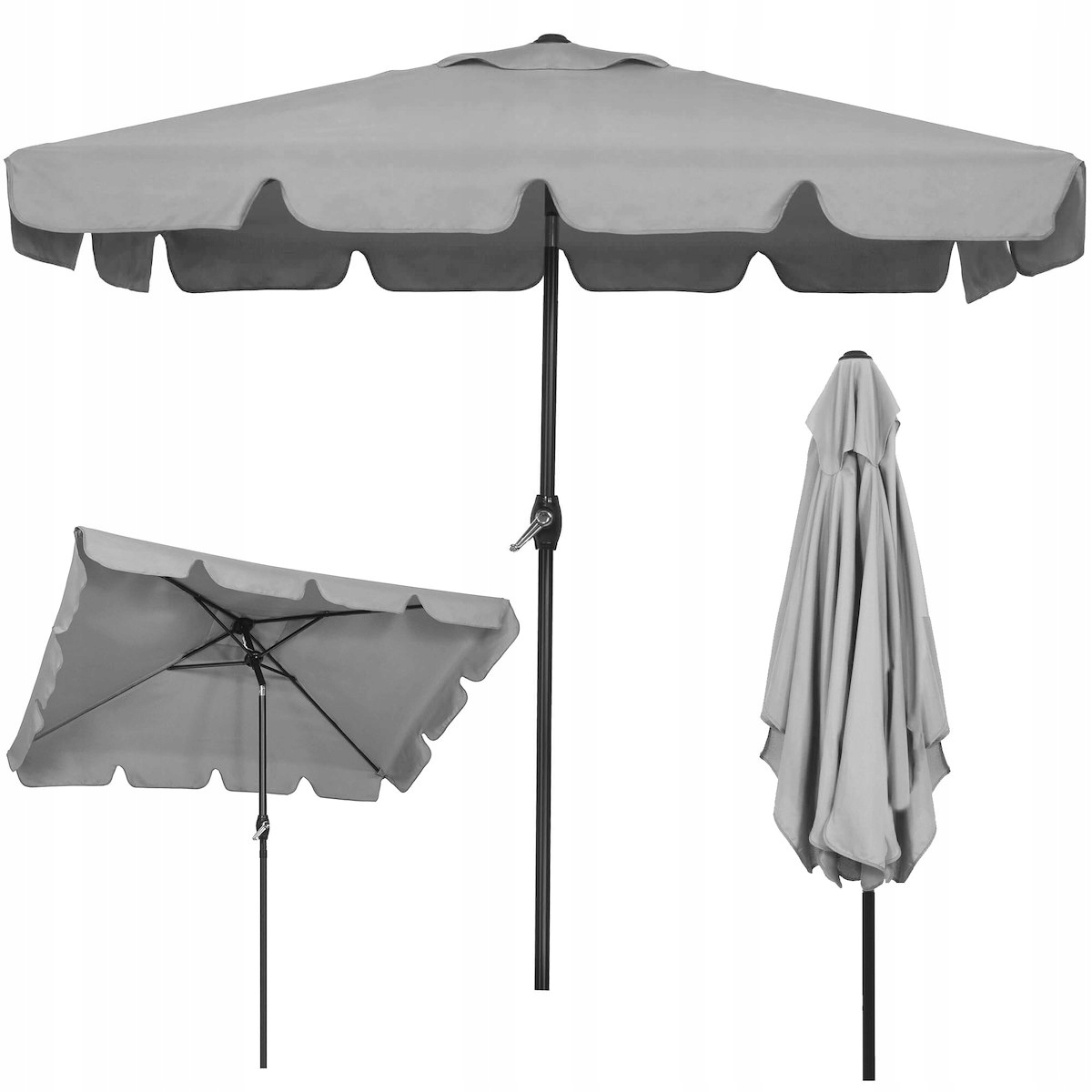DUŻY PARASOL OGRODOWY SKŁADANY SZARY ŁAMANY BALKONOWY 240cm Z KORBĄ SOLIDNY Producent Springos