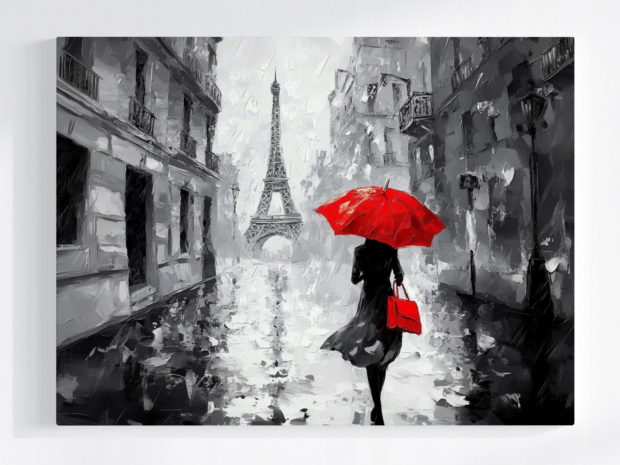 Obraz Na Plátně Canvas Paříž Eiffelova Věž Déšť Žena Deštník 100x75