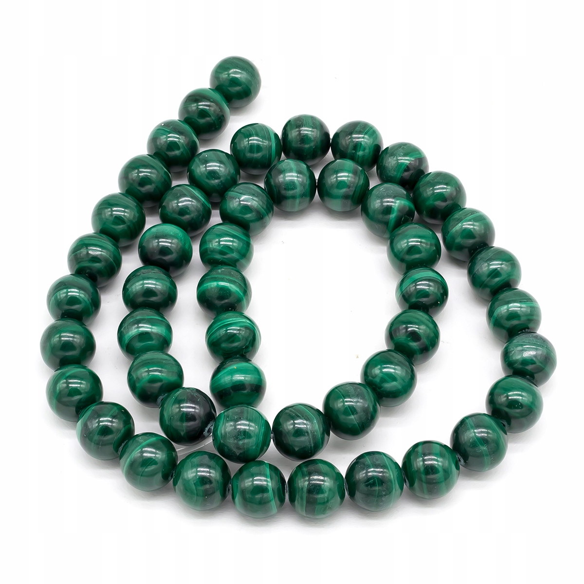 Korálky Přírodní Kámen Malachit Kulaté 8mm, otvor 1mm, 49ks/40cm/šňůra