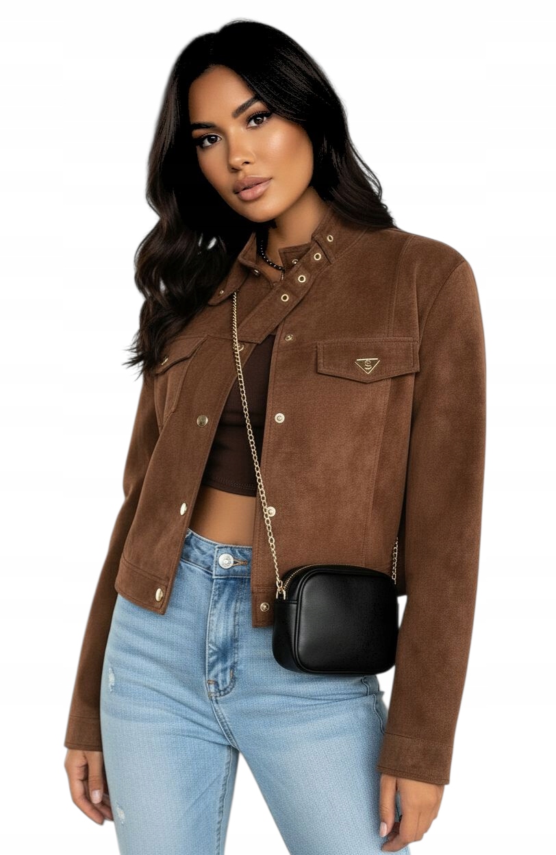 Stylová Semišová Bunda Na Druky S Zateplením, velikost L 40 Světle Hnědá