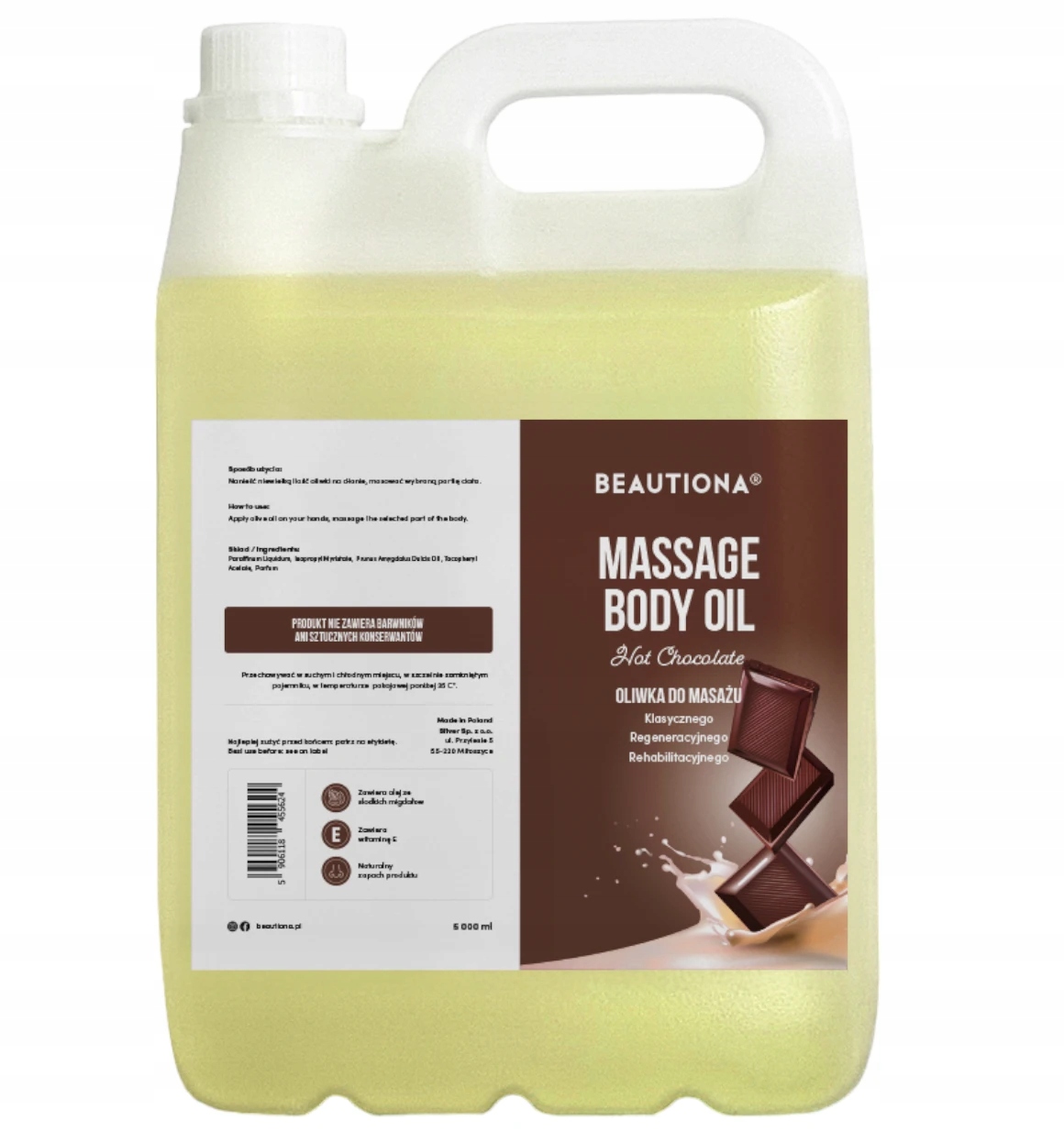 Olivový Olej Na Masáž Těla Obličeje Čokoláda Hydratační, Relaxační, 5 L