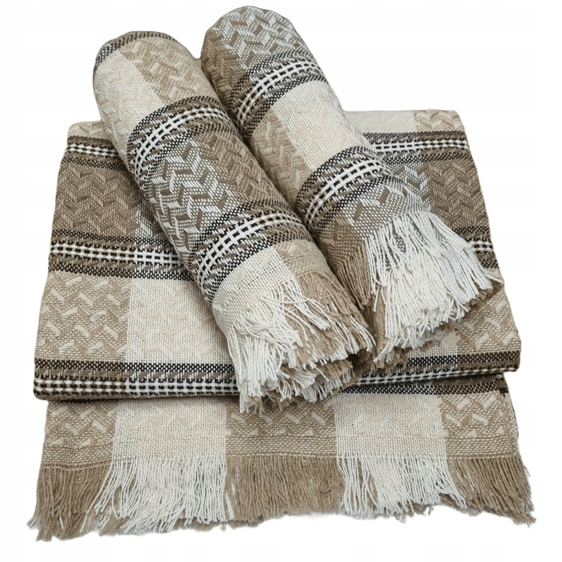 Dekorativní komplet přehoz 170x205 2x 60x170 béžová mřížka