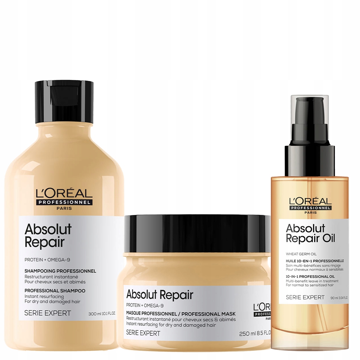 Professionnel Serie Expert zestaw: szampon Absolut Repair + maska Gold + olejek