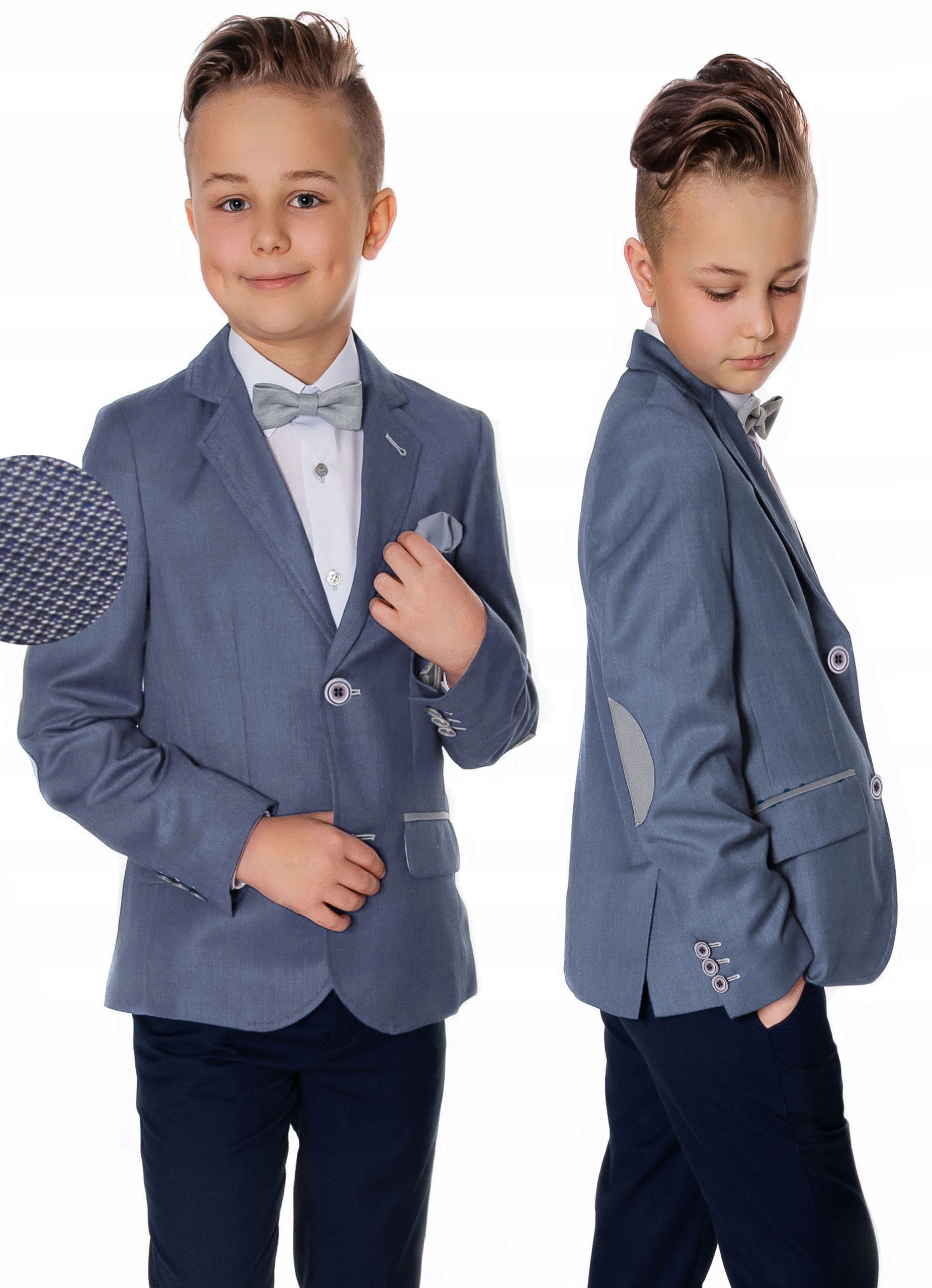 MARYNARKA CHŁOPIĘCA granatowo szara łaty NA PODSZEWCE slim 146