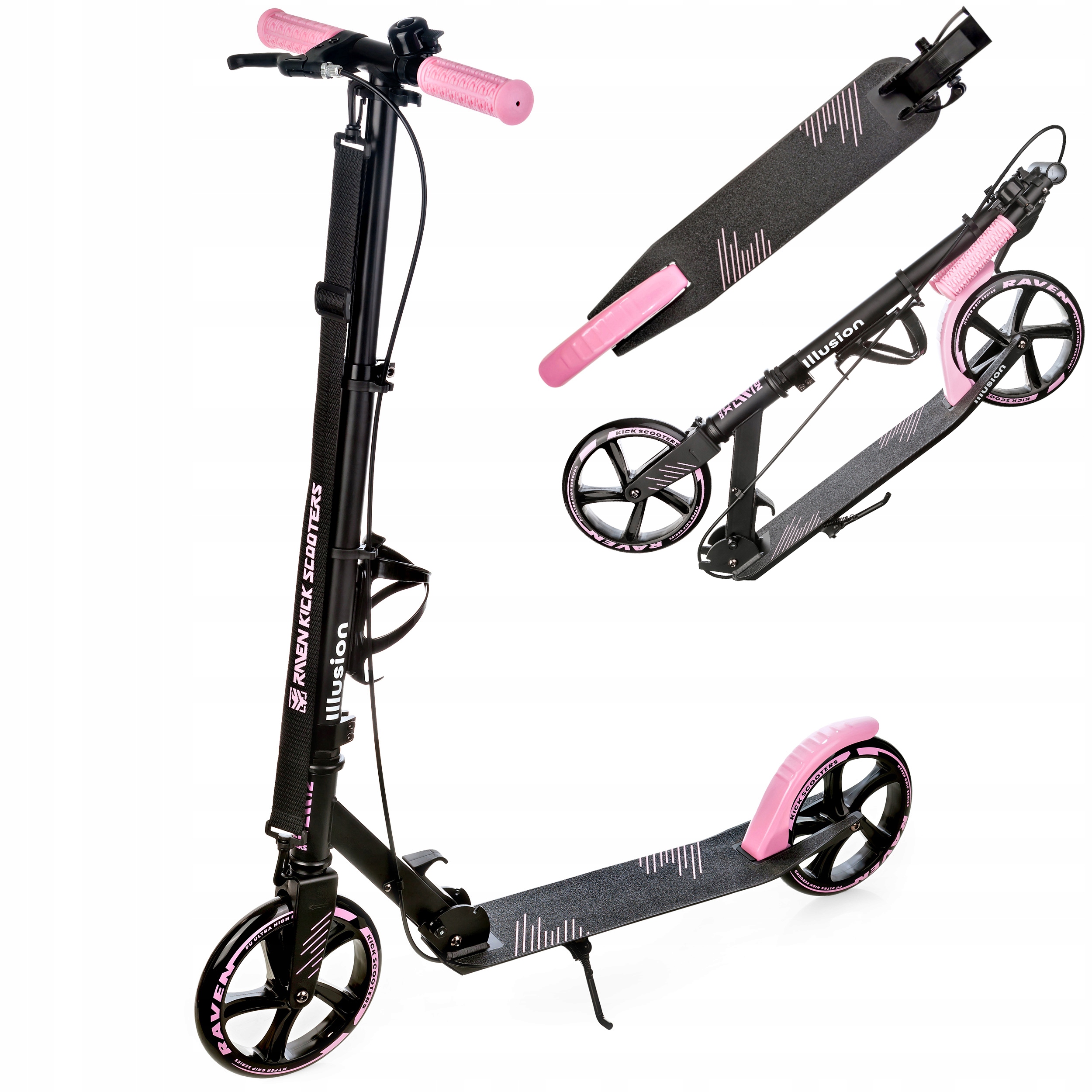 Hulajnoga Duża Składana Raven Illusion Pink 200mm z hamulcem