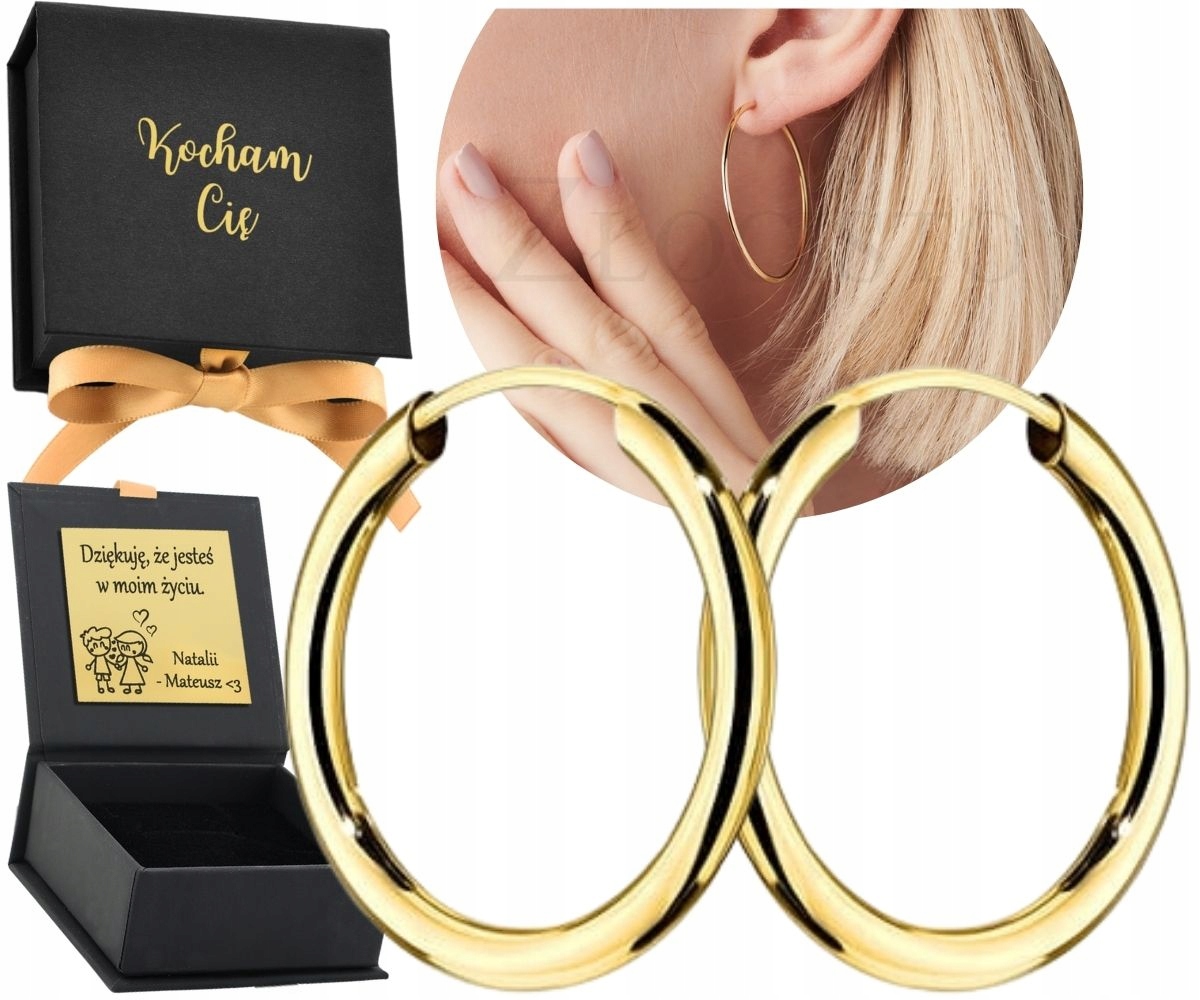 Złote Kolczyki Na Kreolu Kółka Koła 40 Mm 4 Cm 585 Grawer