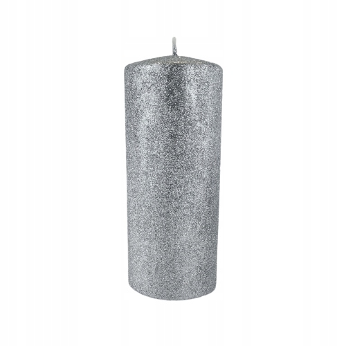

Świeca Glamour Srebrna Brokat Walec Duży 18cm