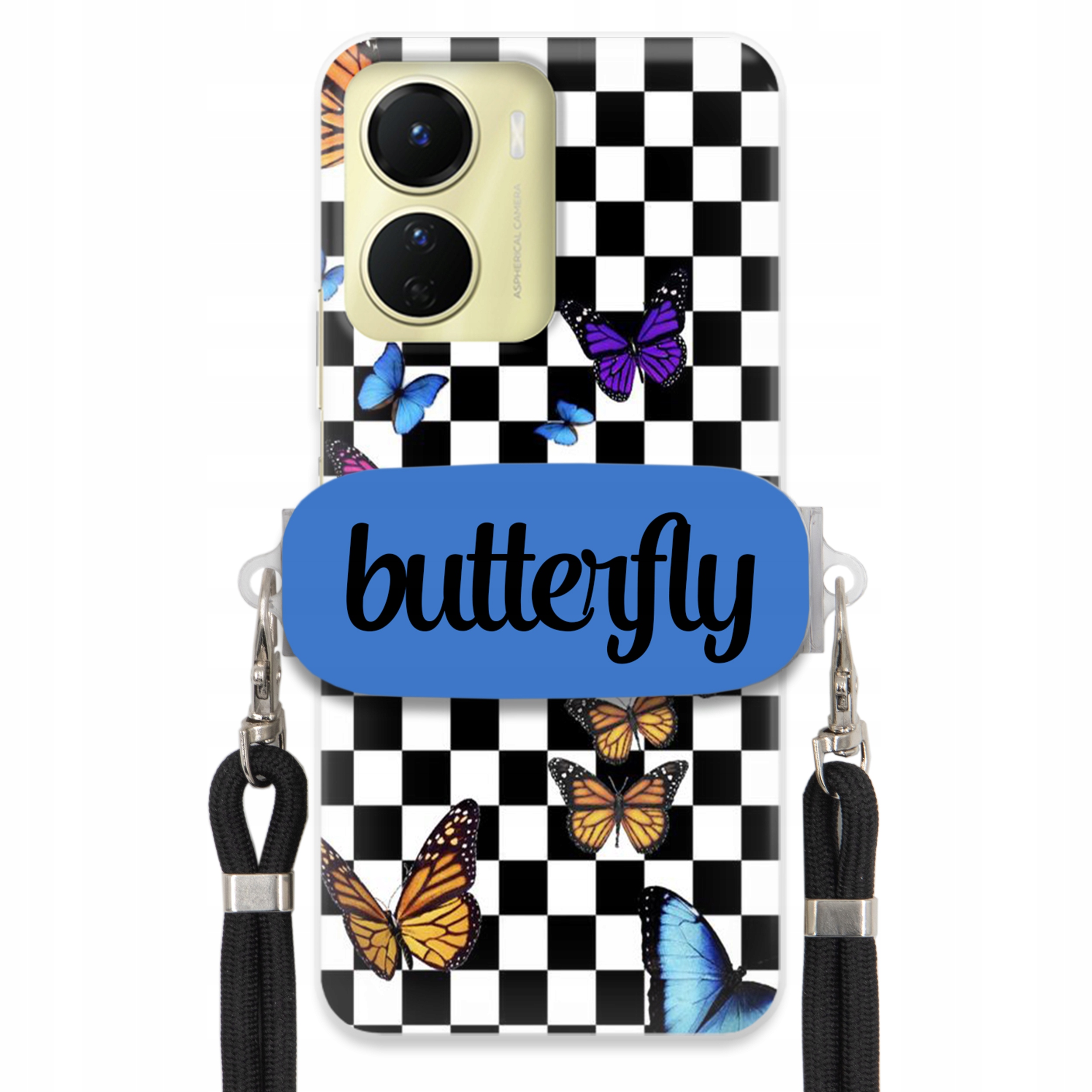 Puzdro Na Vivo Y16 4G Puzdro S Obdĺžnikovým Držiakom, Čierne Vodítko, Butterfly Motýle