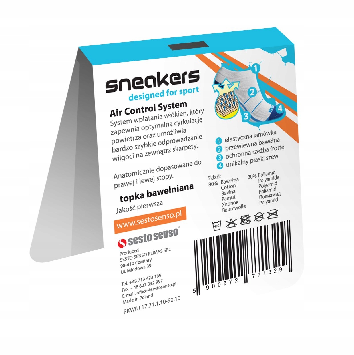 ODDYCHAJACE STOPKI SESTO-SENSO SNEAKERS [44-46] Materiał dominujący bawełna