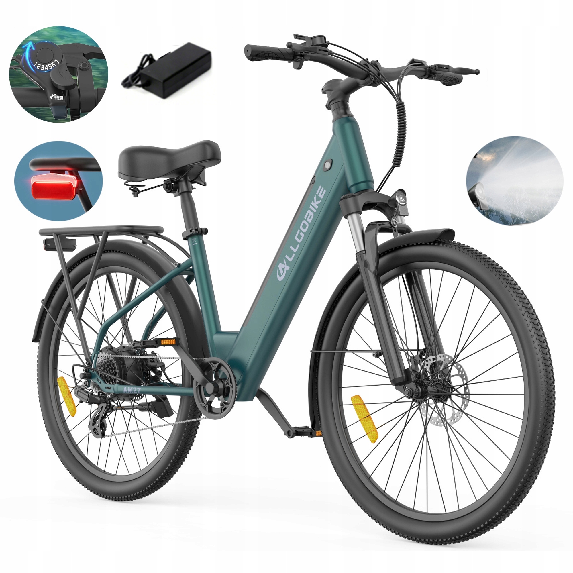 Allgobike AM27 Rower Elektryczny 250W 15AH 100KM 27.5" Miejski 7-biegowa
