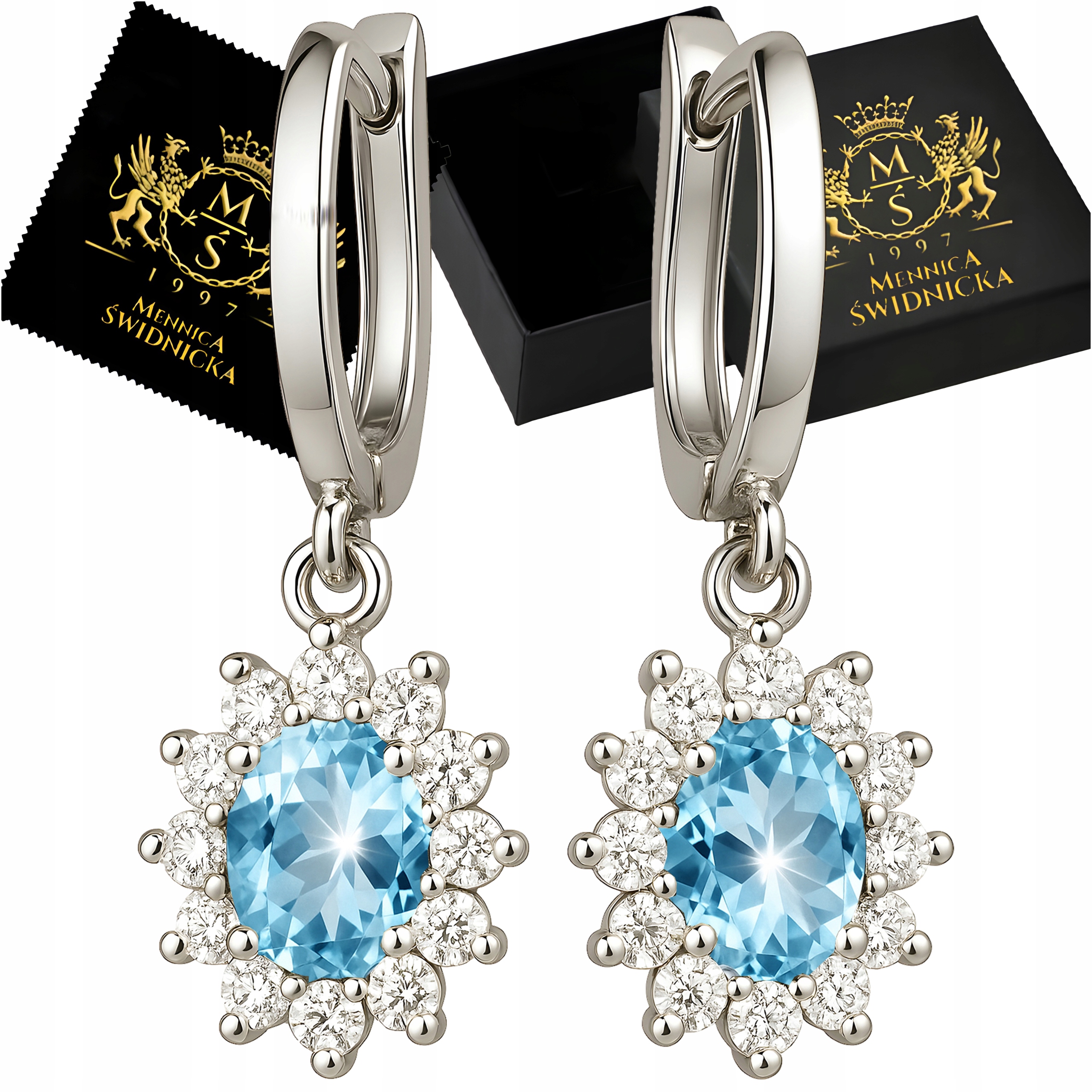 Stříbrné Náušnice 925 Závěsné s zirkony pro ženy Anglické zapínání