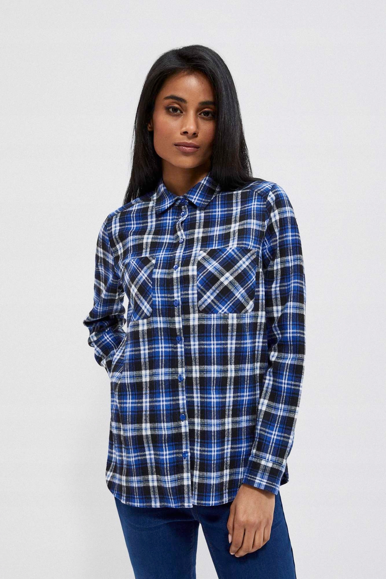 Koszula w kratę XS od MOODO Dekolt kołnierzyk