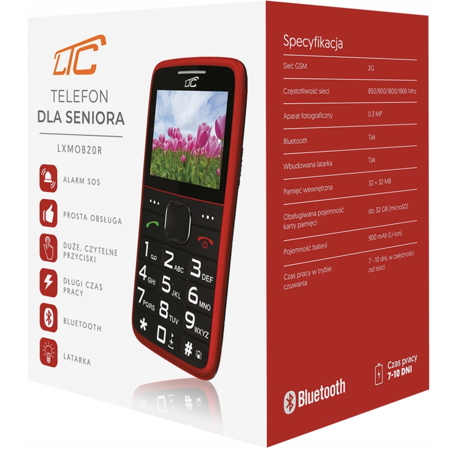 TELEFON LTC DLA SENIORA GŁOŚNY SOS DUŻE KLAWISZE Pamięć RAM 32 MB