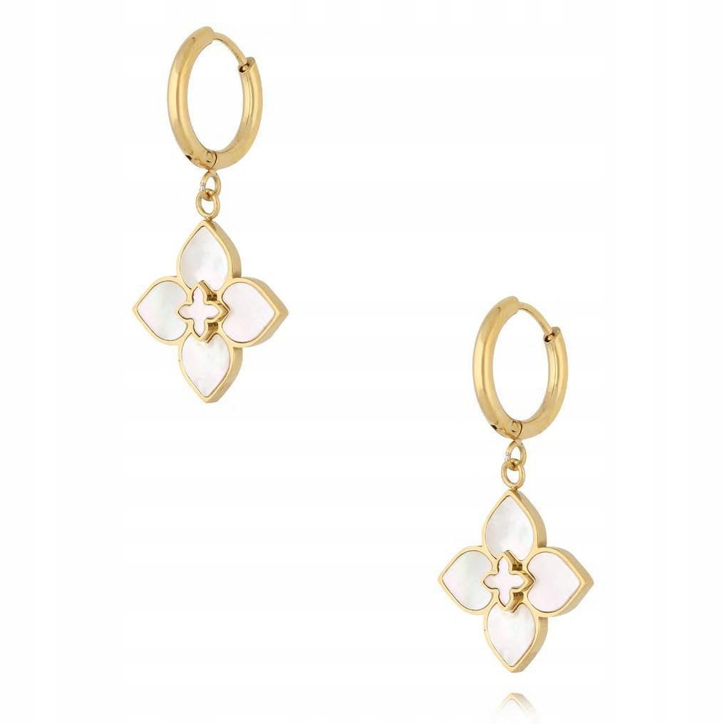 Náušnice dámské By Dziubeka zlaté perleťová hmota čtyřlístek