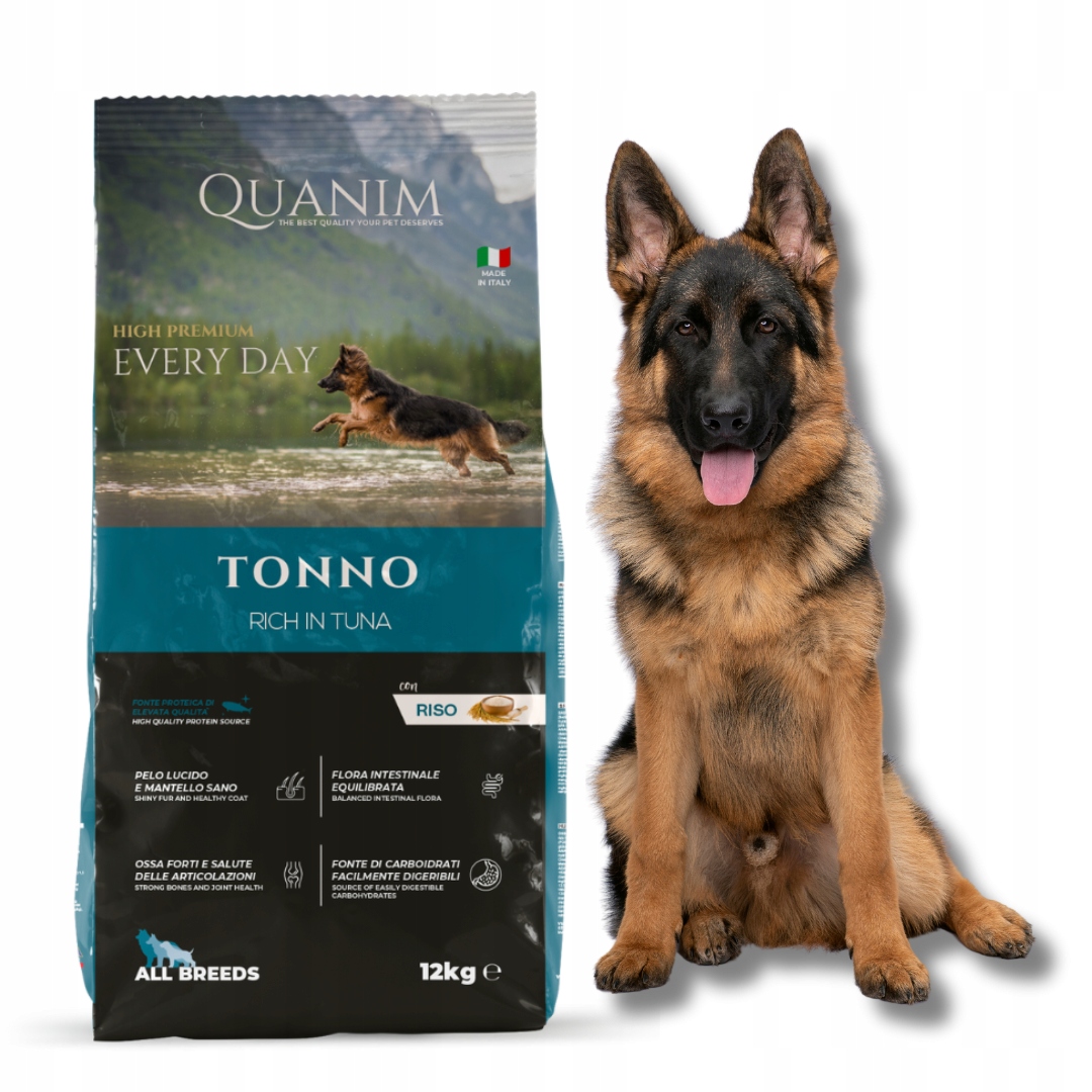 Levně Quanim Tuňák S Rýží Ryba 12KG Krmivo Pro Ovčáka Labradora Husky Beagla Amstaff