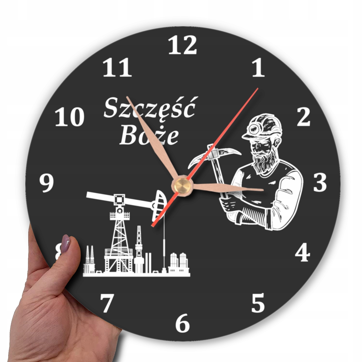 Ścienny zegar dla górnika na prezent Barbórka Zasilanie baterie