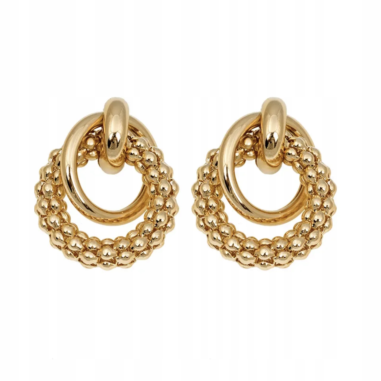 

Kolczyki podwójne koła twist kuleczki złote sztyft