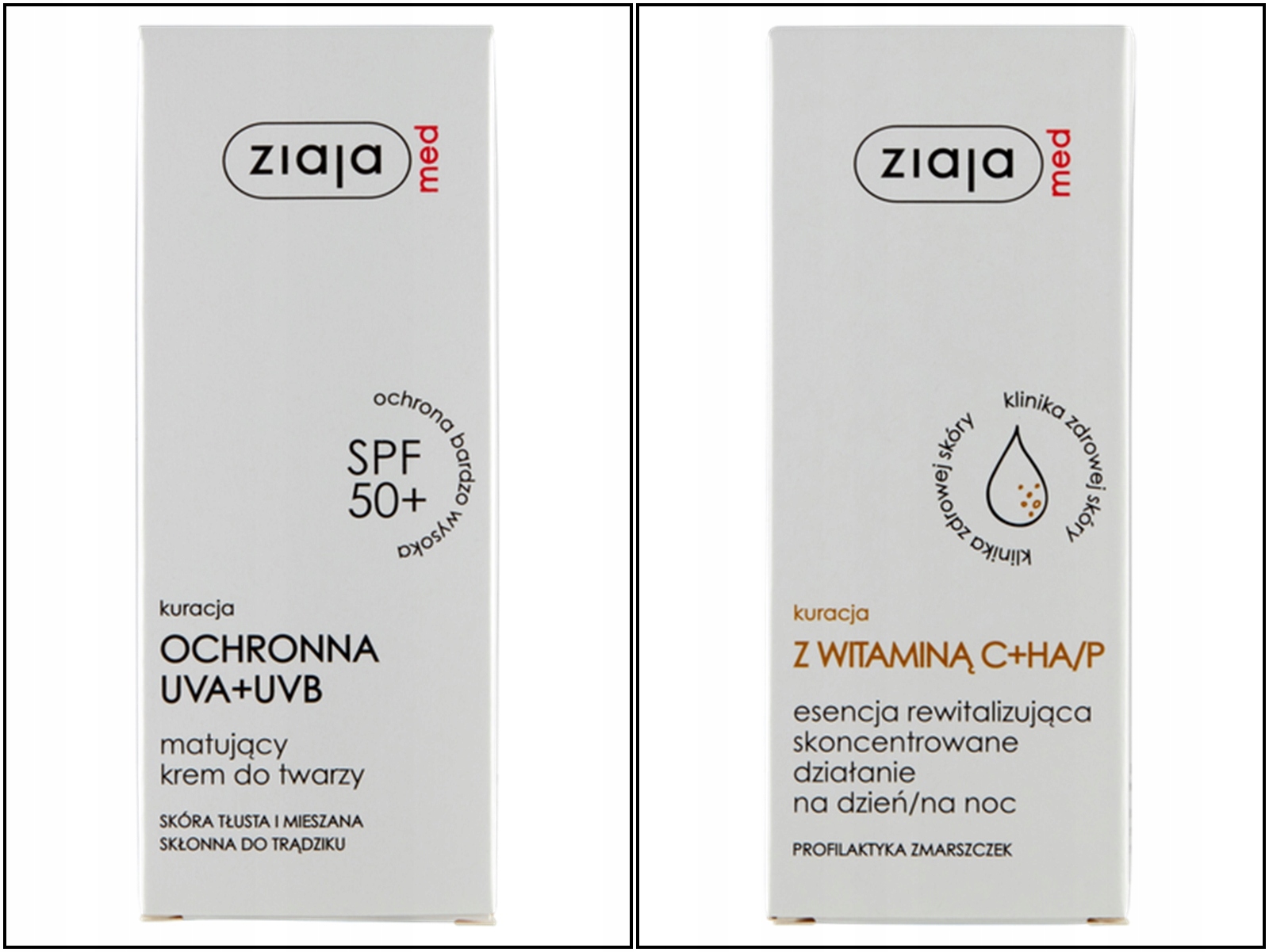 

Ziaja Med Spf 50+ krem matujący+krem z wit C Grati