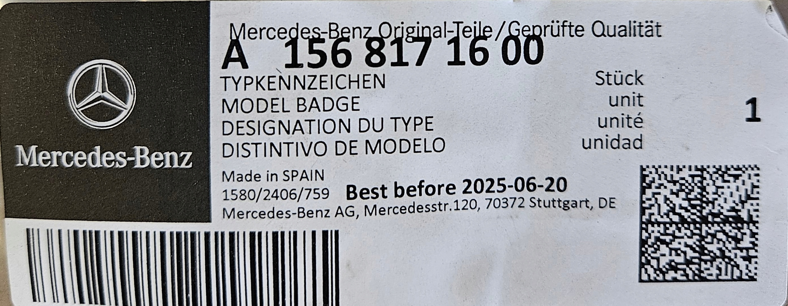 EMBLEMAT ZNACZEK GLA250 MERCEDES GLA Numer katalogowy części A1568171600