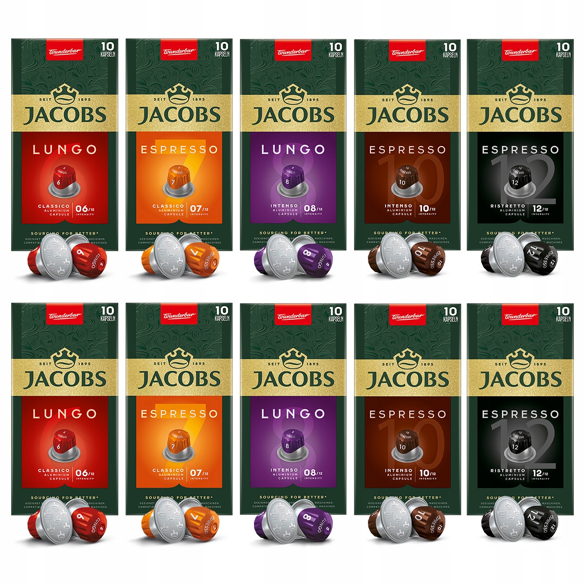 Kapsułki Jacobs 6,7,8,10,12 do Nespresso(r)* 9+1 Gratis! 100 szt. zestaw