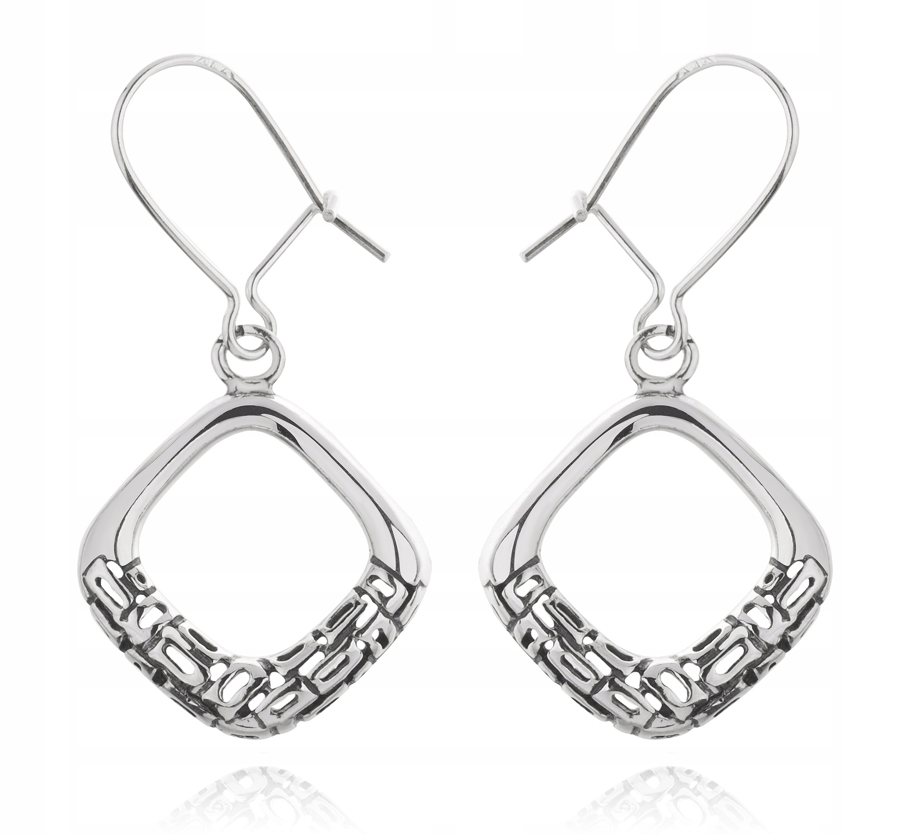 

Srebrne Wiszące Kolczyki Ażurowe Kwadraty pr.925