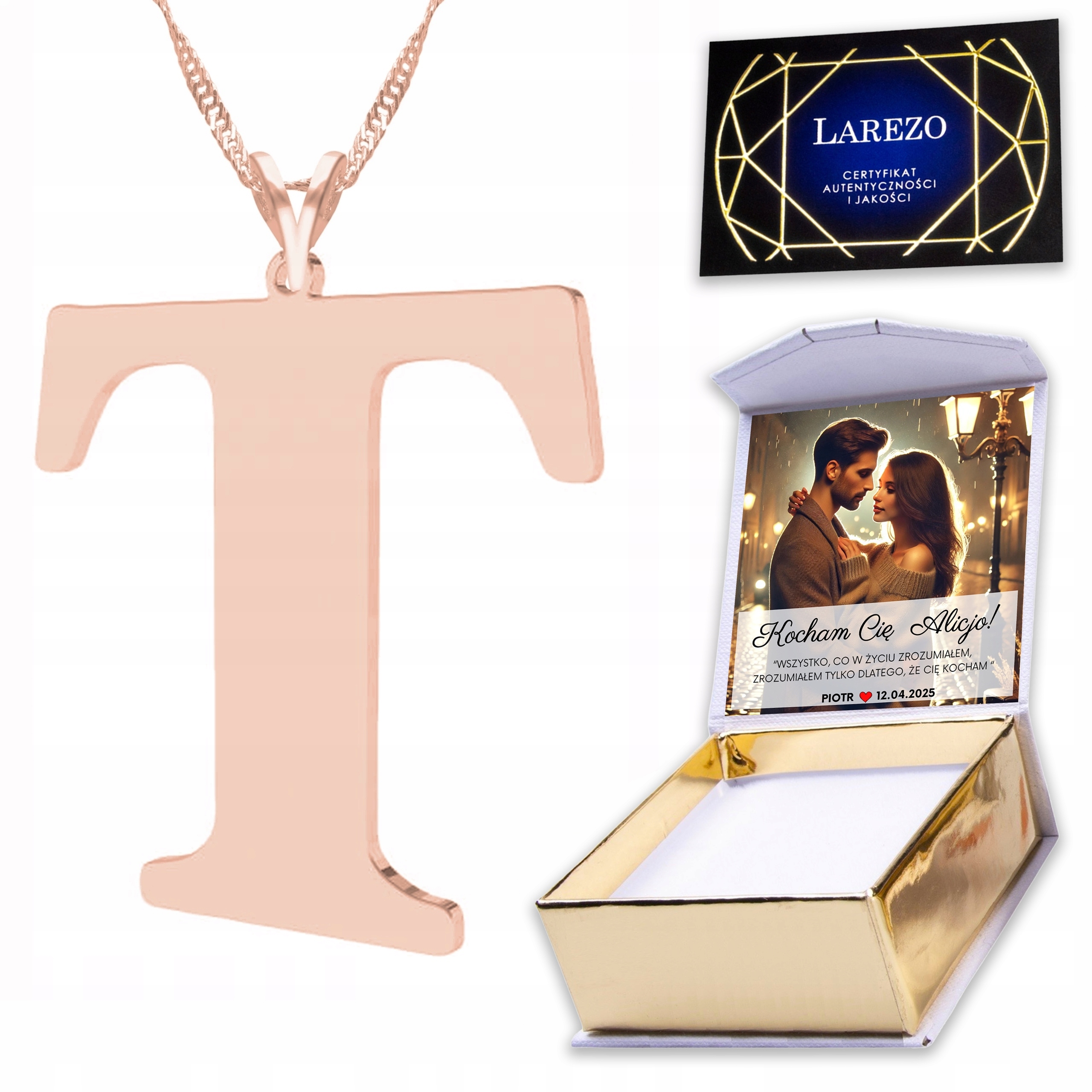 Pozlacený náhrdelník 925 s písmenem Velké písmeno Iniciál Znamení T Potisk