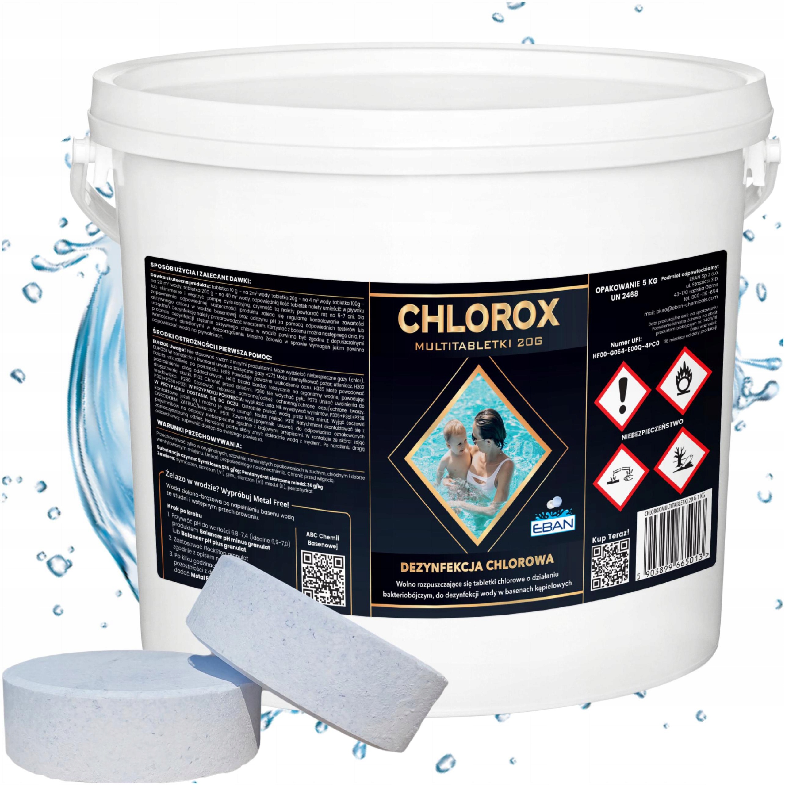 Chlorox Multitabletki 20G 5KG Dezynfekcja Chlorowa Eban Chemia Basenowa