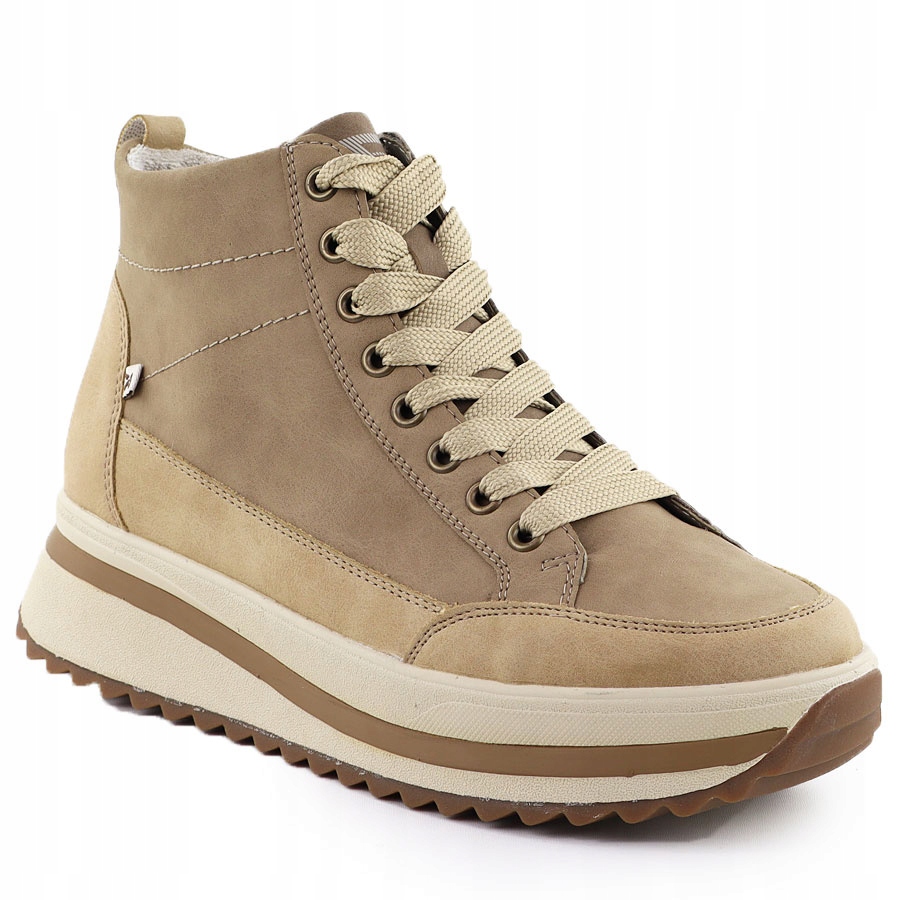 Kožené dámské kotníkové boty na béžové platformě Rieker W3871-60 38