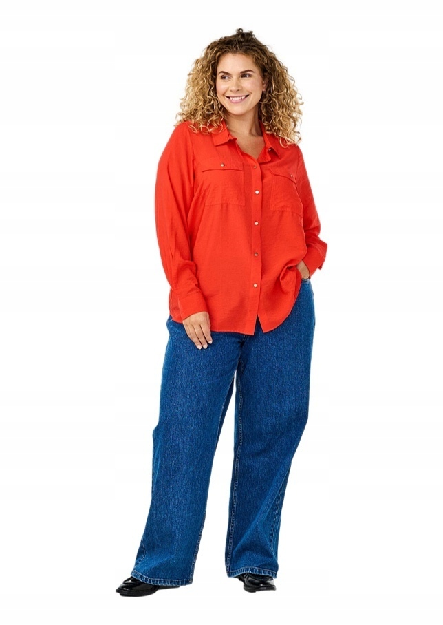 Halenka Plus Size Zizzi Klasická Červená Košile Kapsy 599E 48