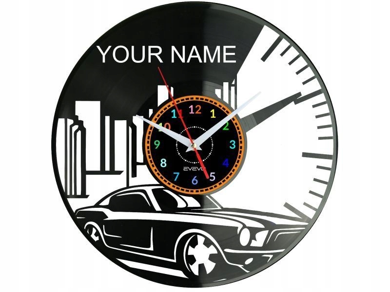 Staré Auto, Vaše Jméno, Dekorativní Nástěnné Hodiny, Moderní Vinylová Deska