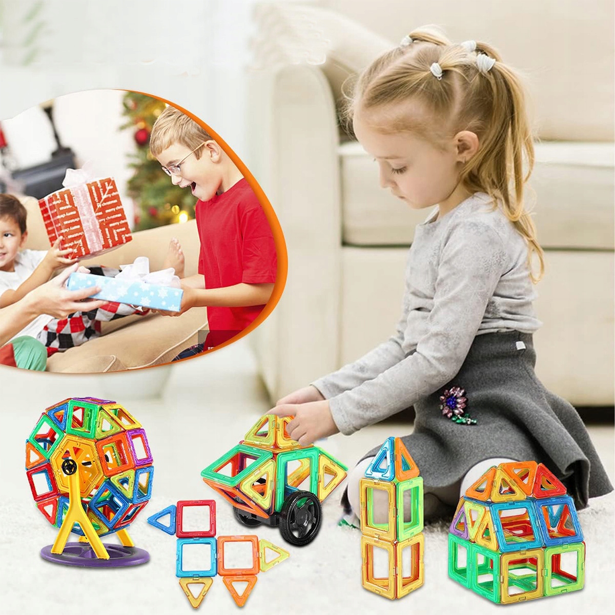 ZESTAW DUŻE KLOCKI MAGNETYCZNE KONSTRUKCYJNE 3D PANELE MAGNETIC TILES 102x Nazwa Magnetic tiles