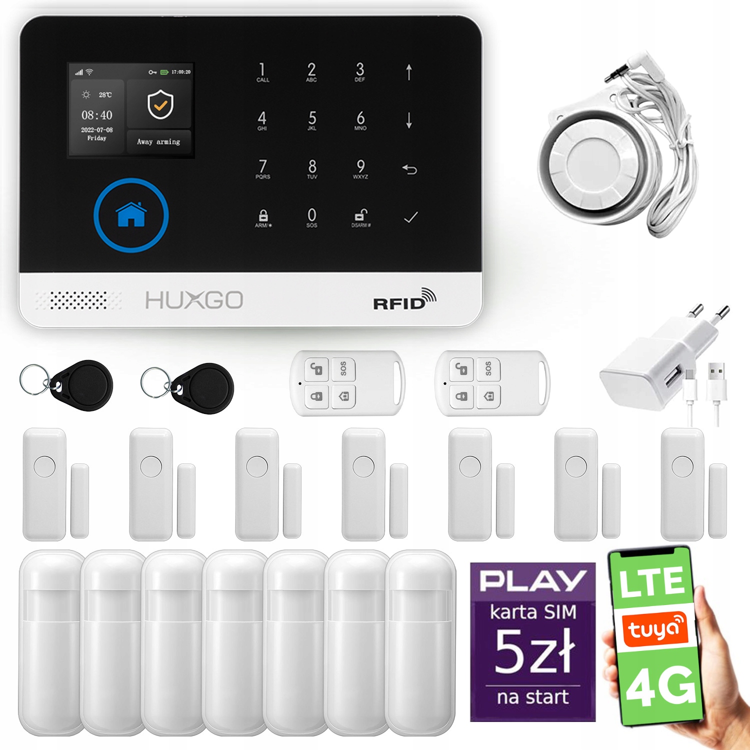 Alarm bezprzewodowy WiFi Gsm 4G, Tuya, zestaw alarmowy Huxgo HXA003 R7D7