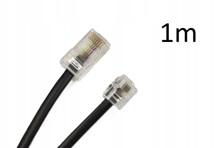 Przewód telefoniczny RJ45 - RJ11 płaski 4 żyłowy 8P4C - 6P4C czarny 1m