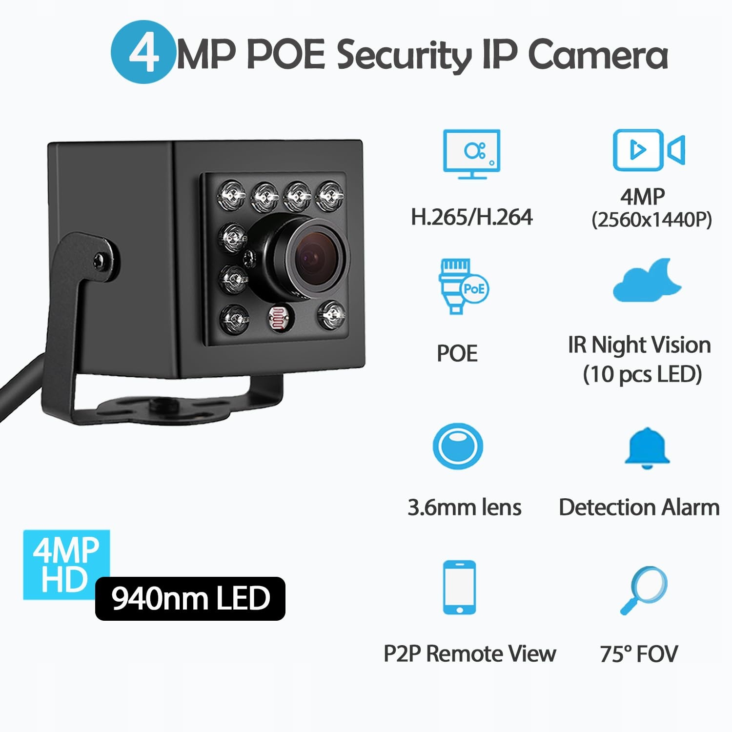 REVODATA 4MP Mini Kamera POE IP Niewidoczna LED IR Nocna 75° Obiektyw — miniatura 2