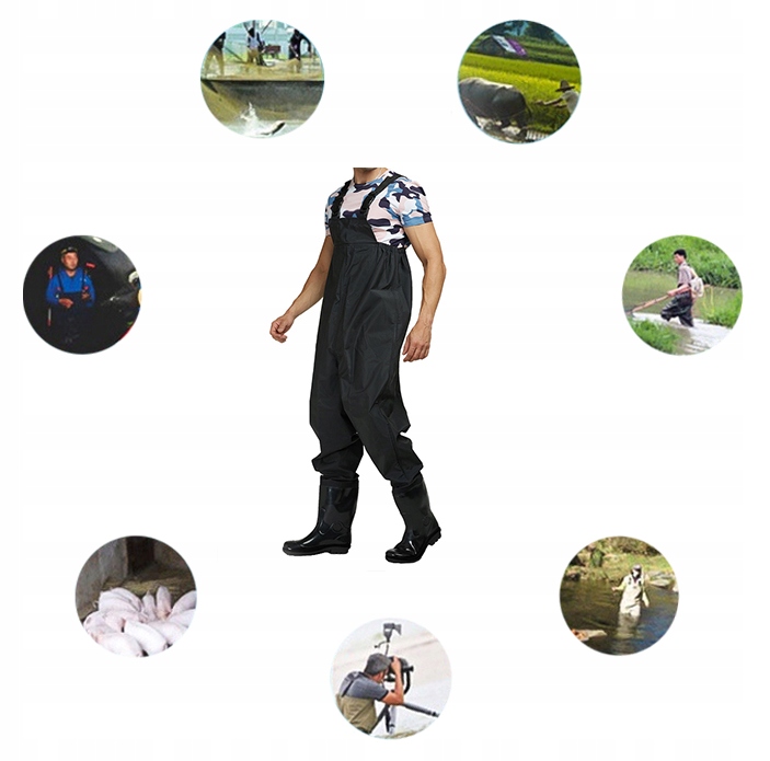 WODERY SPODNIOBUTY WĘDKARSKIE SPODNIE WZMOCNIONE GUMOWCE RYBACKIE ROZM 43 Marka FORTRADE