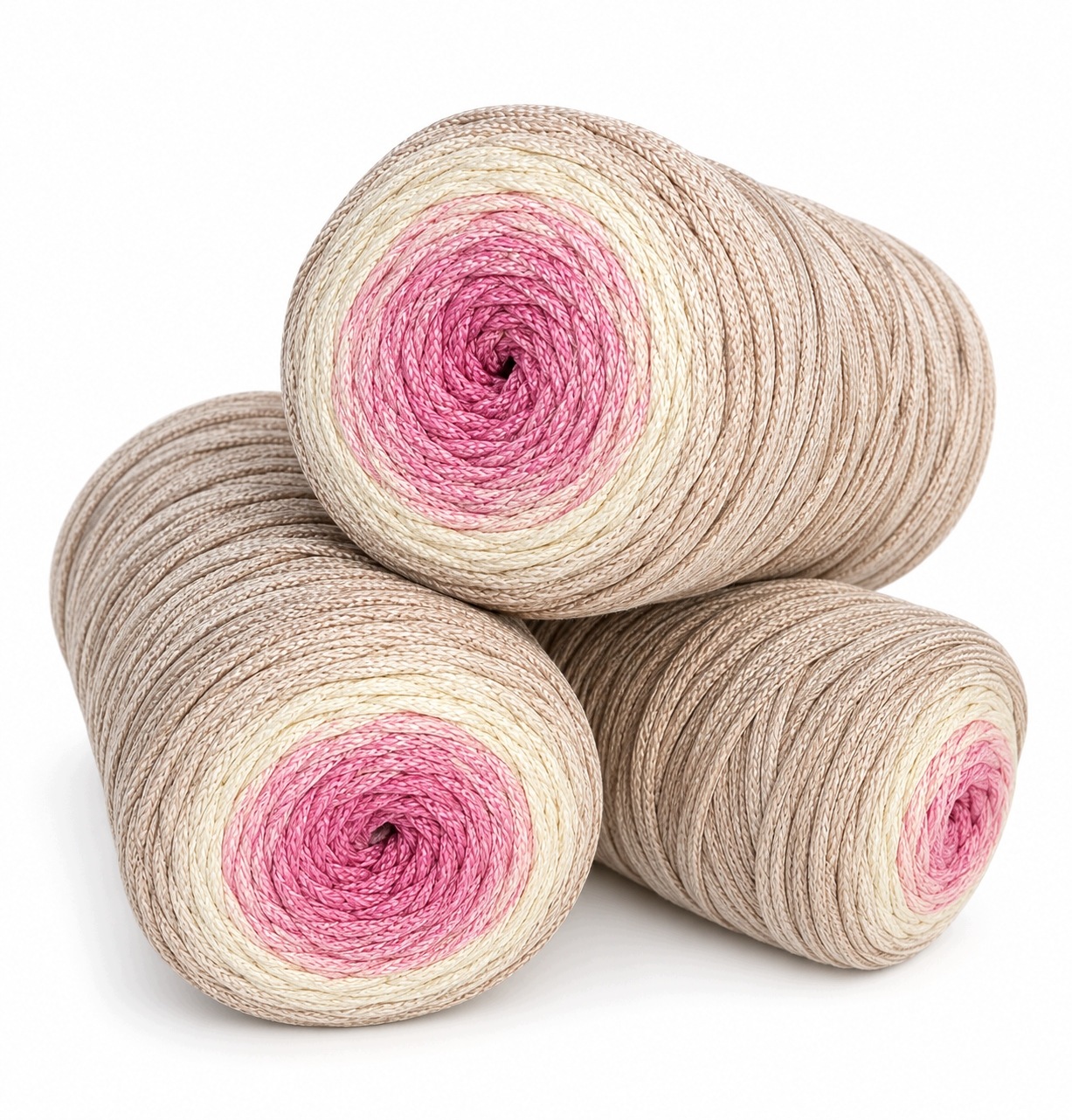Polyesterová plochá šňůra Ombre 3 mm 300 m – Cappuccino Ecru Růžová