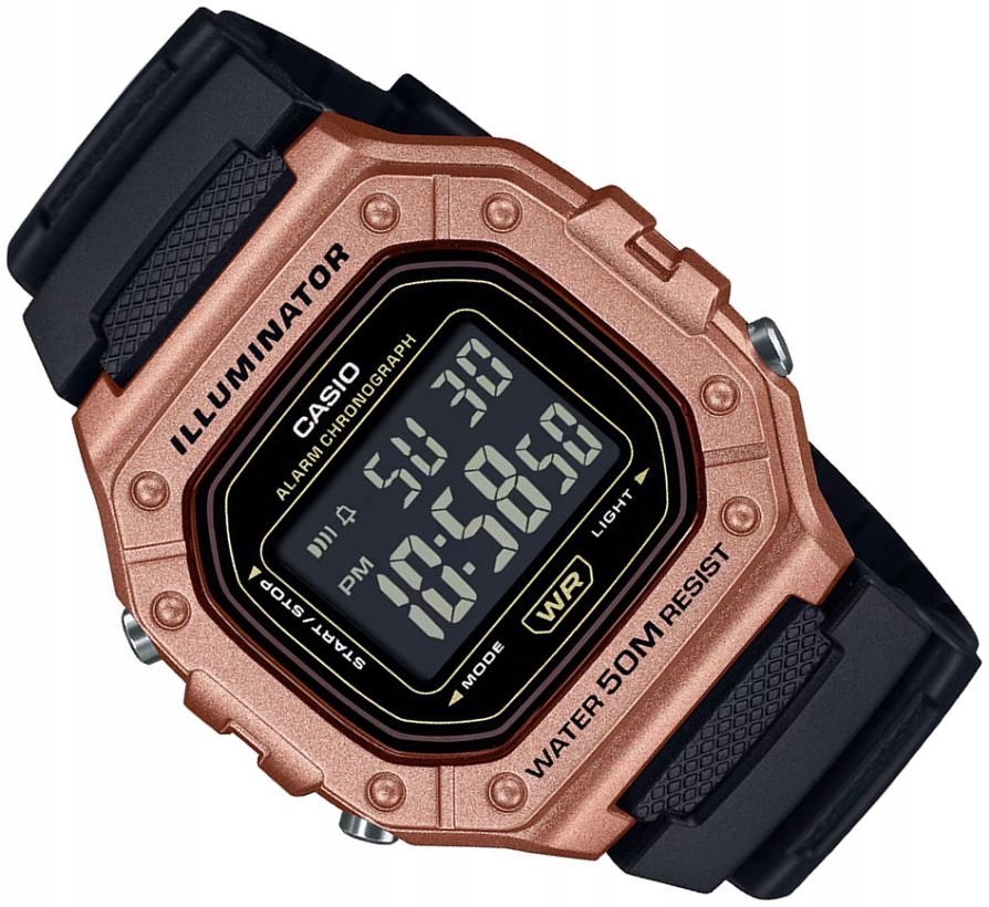 Digitální Hodinky Casio W-218HM-5BVEF Rose Gold Pouzdro Stopky Alarm Led 43 mm
