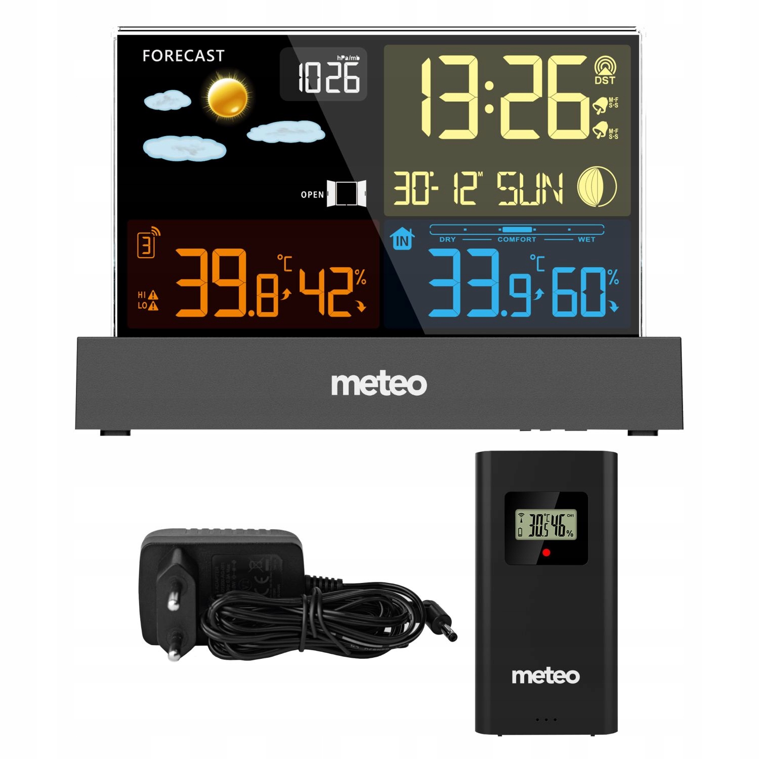 Elegancka stacja pogody METEO SP110C | Budzik | Alarm temperaturowy | DCF Stan opakowania oryginalne