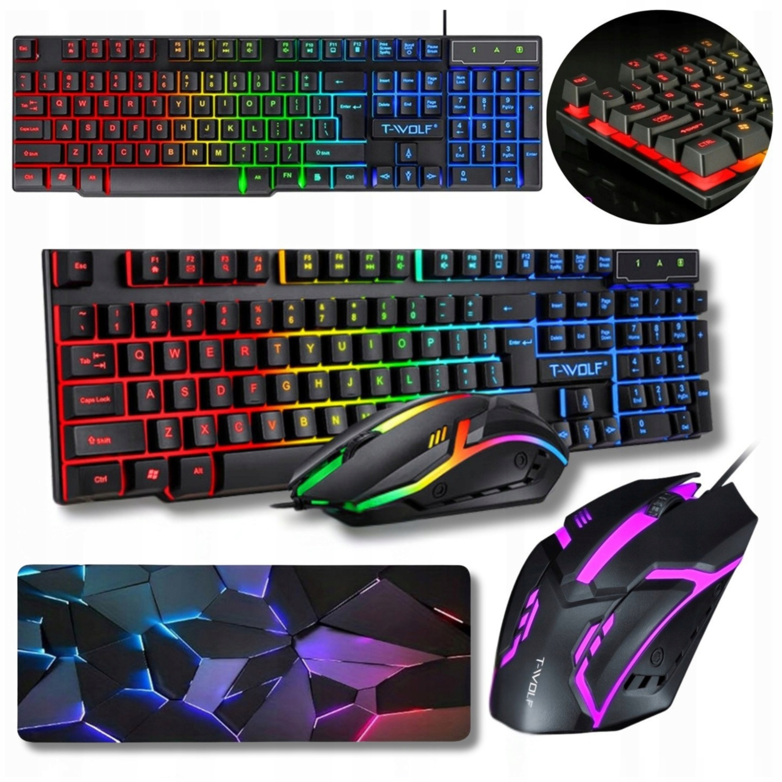 Klawiatura mechaniczna zestaw klawiatura z myszką + mata gamingowa
