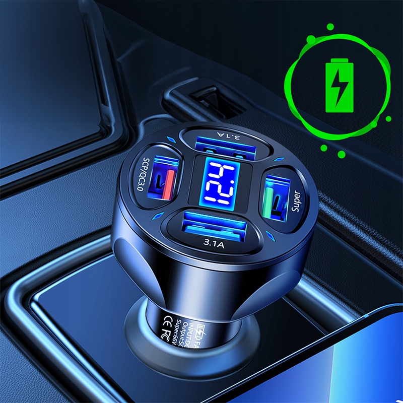 SZYBKA ŁADOWARKA SAMOCHODOWA SZYBKA 4xUSB 66W 3.1A QC 3.0 PODŚWIETLANA FAST Prąd wyjściowy 7000 mA