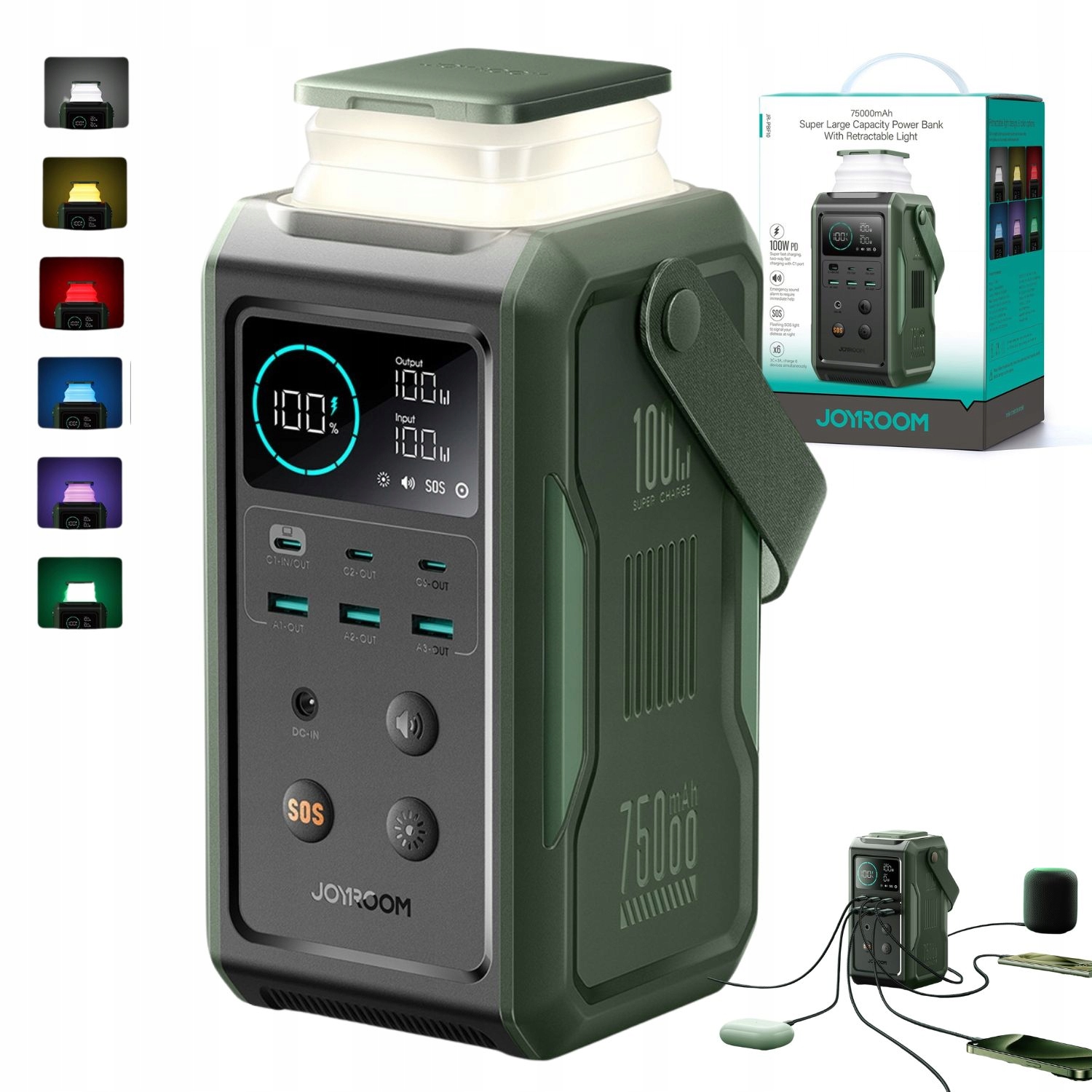 Powerbanka 75000 mAh Nabíjecí Stanice 100W 3xUSB C 3xUSB S Baterkou