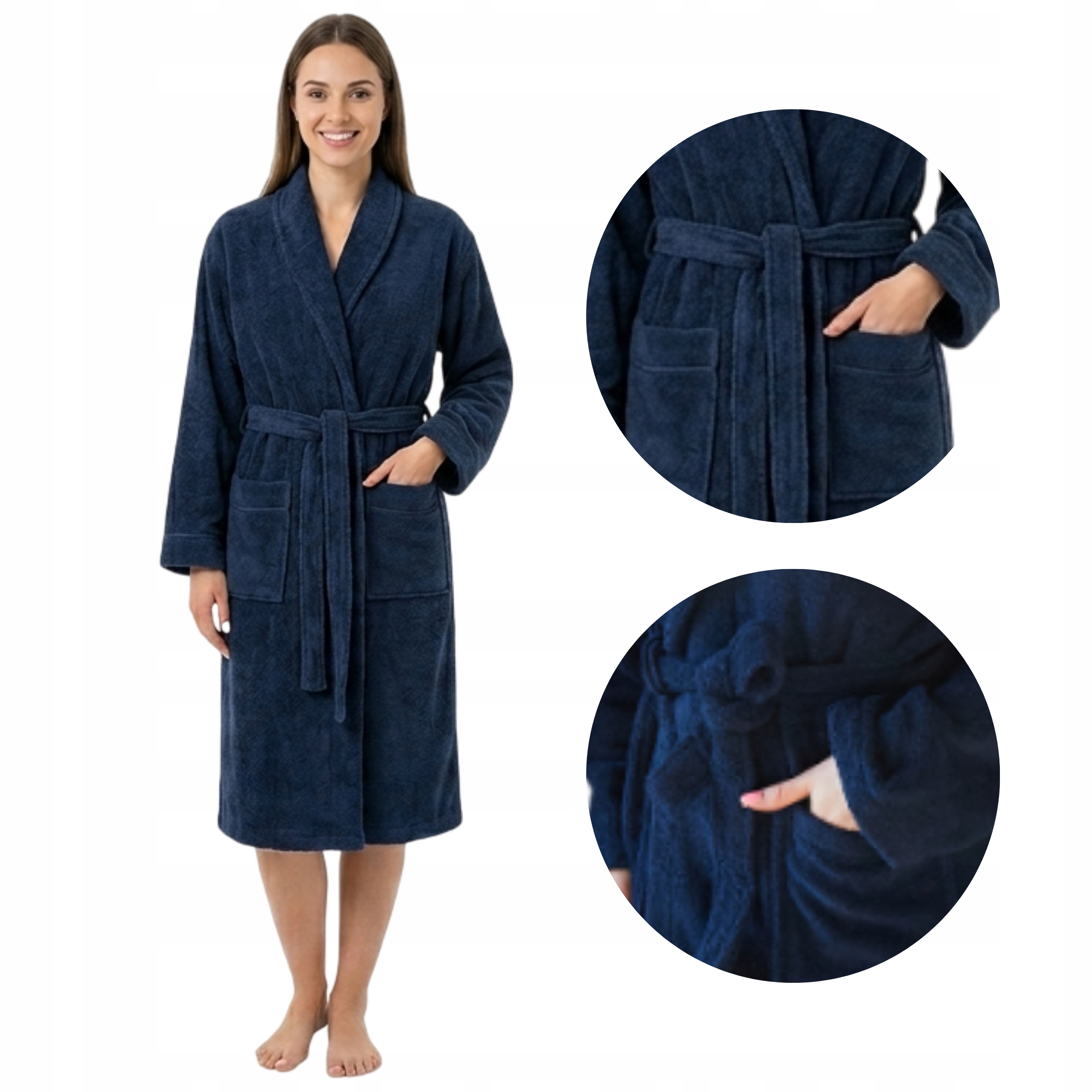 Unisex Froté Županová Kapsa Župan 100% Bavlněná Námořnická Modrá XL
