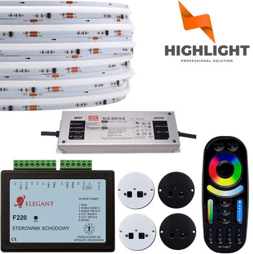 20 m Digitálny schodiskový set F220 Univerzálne polposchodie Cob Rgb Led páska